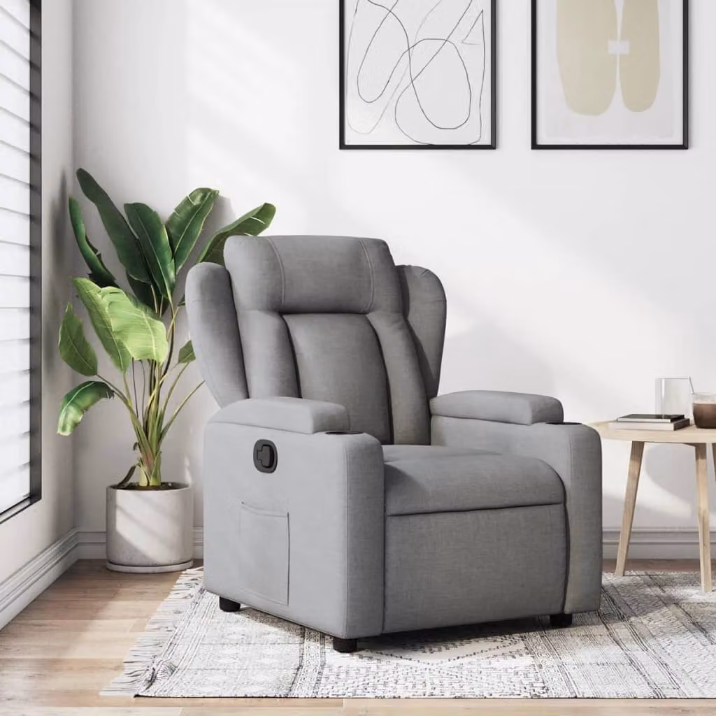 vidaXL Poltrona reclinabile moderna in tessuto grigio con braccioli – 1
