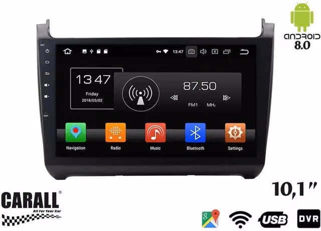 Autoradio Android Carall da 8,0 pollici per VW Polo con GPS, Bluetooth, Wi-Fi, USB e SD, colore nero – 1