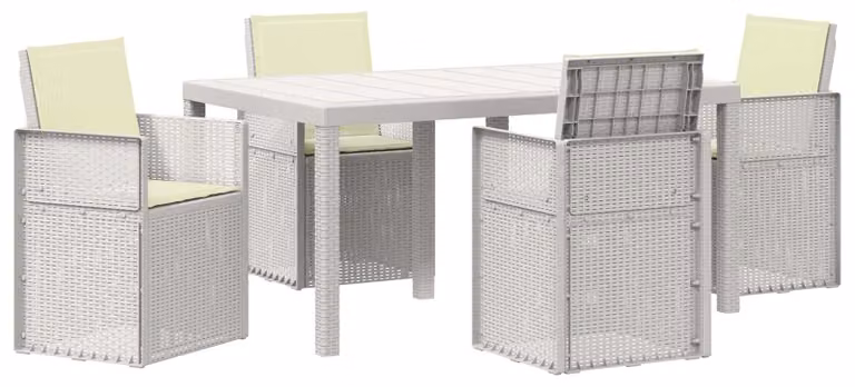 Set da Pranzo per Giardino con cuscino 5 pcs Bianco e Crema PP