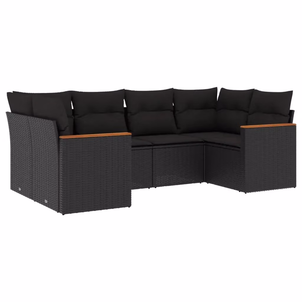 Set Divano da Giardino vidaXL 6 pz a Forma a L con Cuscini Nero in Polyrattan e Struttura in Acciaio – 2