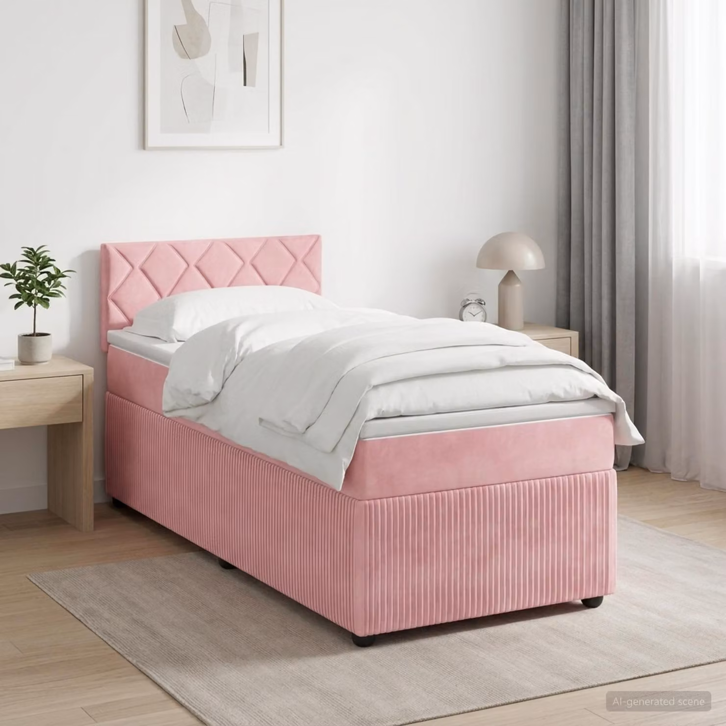Letto box spring con materasso ibrido vidaXL in velluto rosa, L 200 x P 100 cm