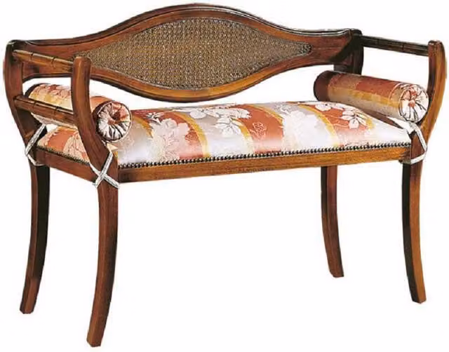 Divanetto imbottito in legno di faggio intagliato con fregi floreali Mobili 2G L: 103 cm, P: 38 cm, H: 77 cm
