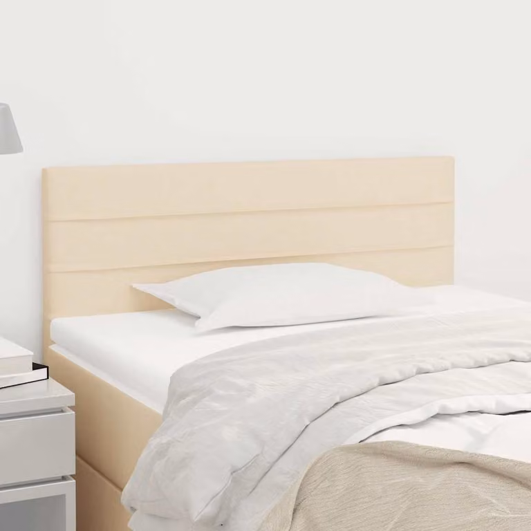 Testiera per letto vidaXL in tessuto beige con struttura in legno, L: 90 cm, P: 5 cm, H: 78-88 cm