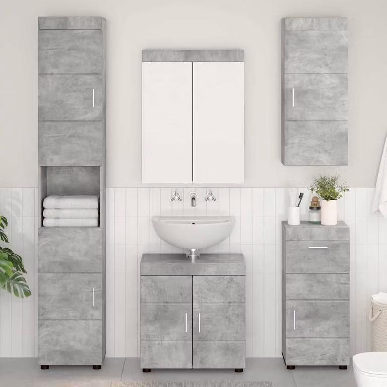 Set di mobili per il bagno vidaXL TULUM 5 pezzi Grigio con illuminazione LED e design moderno