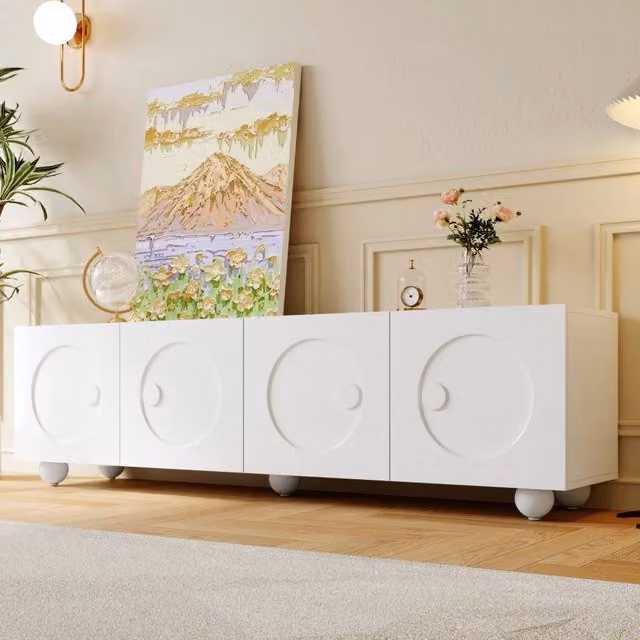 Mobile TV con ante chiuse e vani contenitore, bianco opaco, in MDF e pannello truciolare, 180.5 × 38 × 50 cm