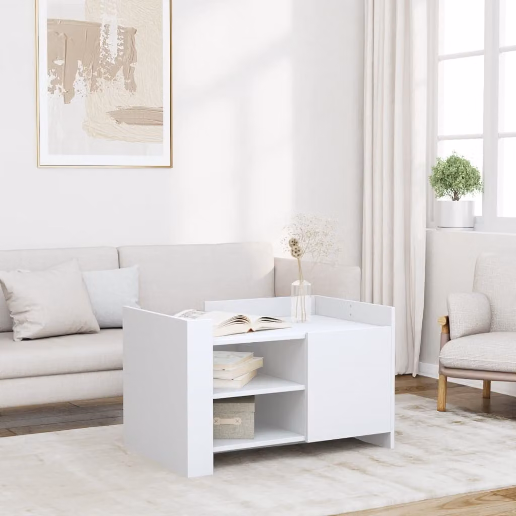 vidaXL Tavolino da Salotto Moderno Bianco in Legno e MDF L: 80 cm, P: 50 cm, H: 50 cm