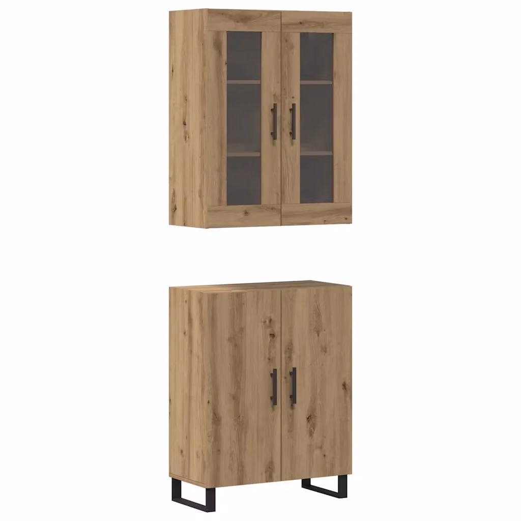 Set di 2 credenze moderne vidaXL in rovere color beige e marrone, L/P/H: 69,5 x 34 x 180 cm – 2