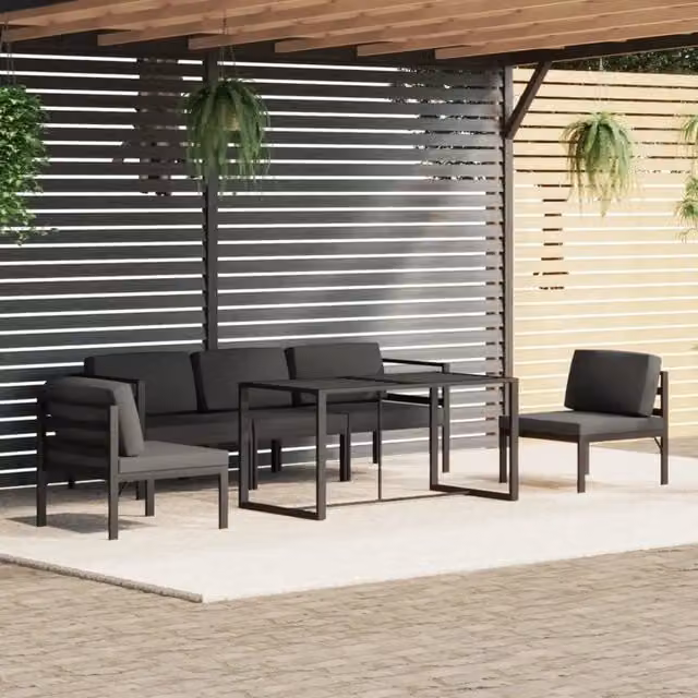 Set da giardino moderno vidaXL composto da 6 pezzi con struttura in alluminio antracite, divano angolare, elementi d'angolo, tavolino da caffè e cuscini imbottiti – 1
