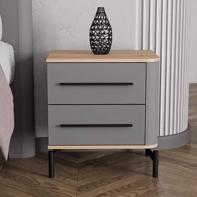 Comodino DMORA Ojai con 2 cassetti in finitura rovere nero antracite opaco L/P/H: 52 x 40 x 56 cm