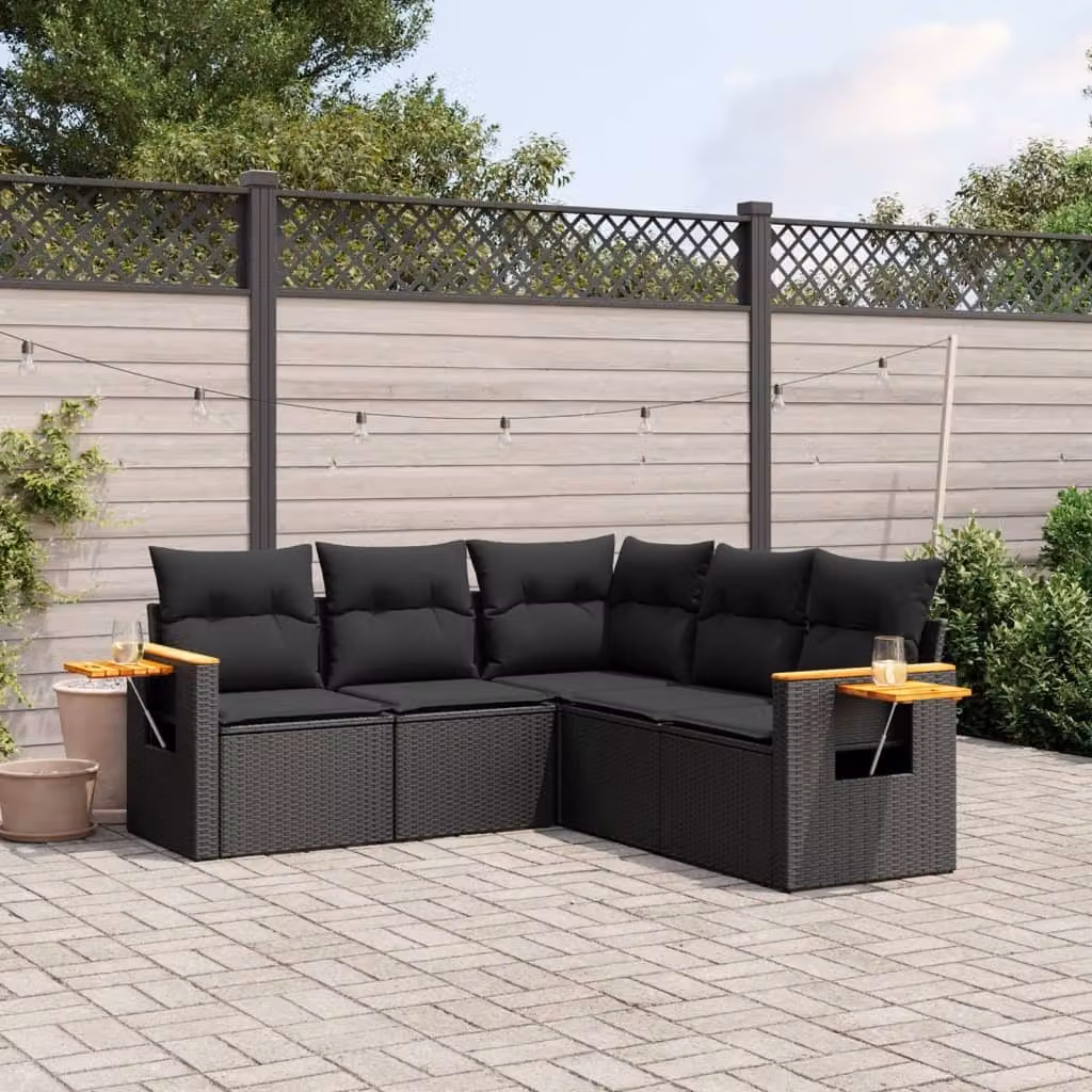 Maison Exclusive - Set Divani da Giardino 5 pz con Cuscini in Polyrattan Nero
