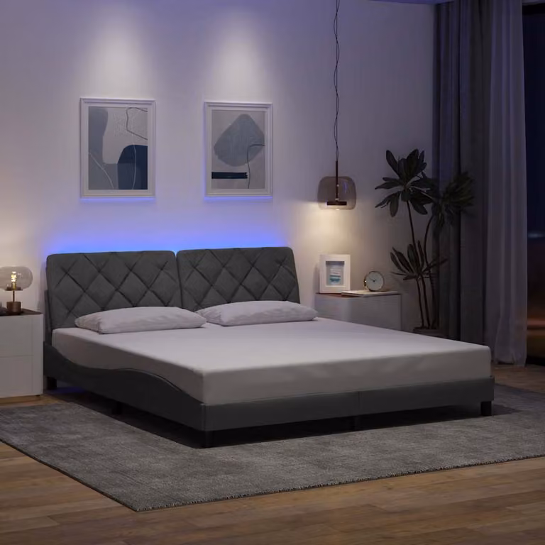 vidaXL Giroletto Moderno in Tessuto Grigio con LED e Porta USB, L/P: 180 x 200 cm