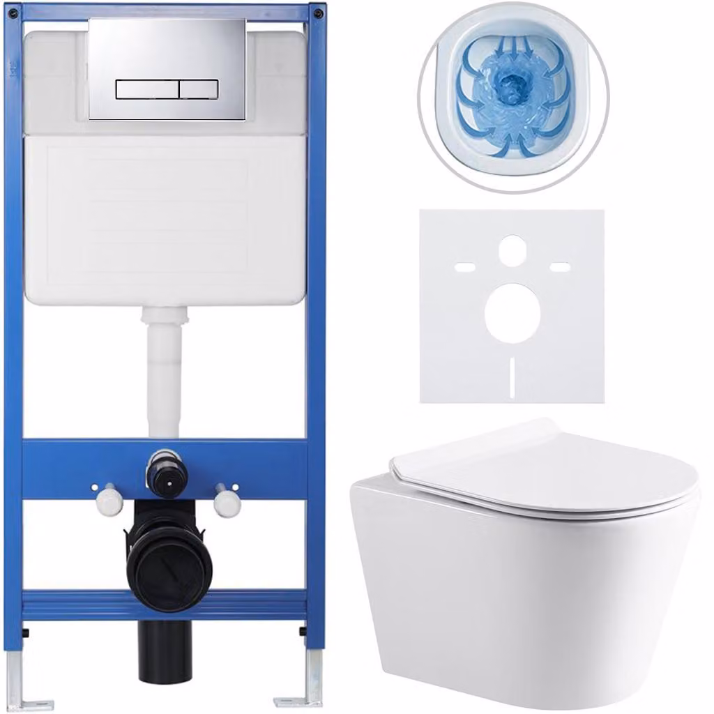 CERANO - Set completo per WC da incasso Lite/Norbi - bianco lucido - pulsante WC Slim, cromato - installazione a parete/cartongesso - 48,5x36,5 cm