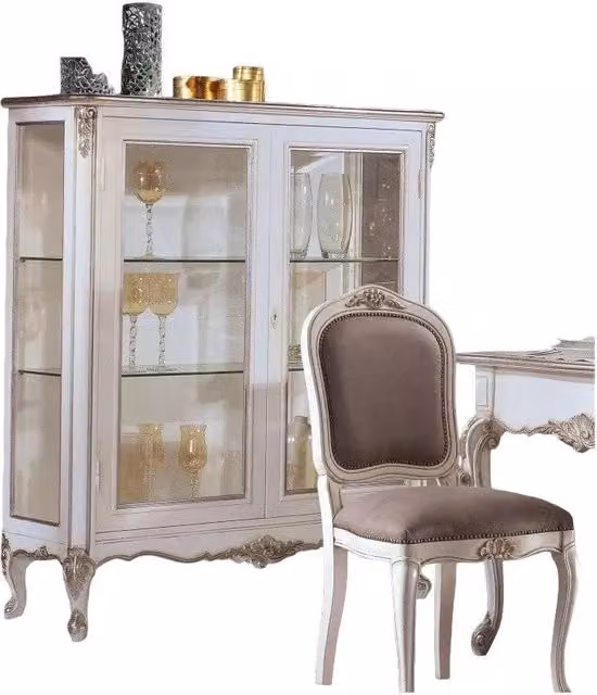 Vetrina classica con 2 ante in vetro stile shabby chic bianco e argento Mobili 2G L: 130 cm, P: 50 cm, H: 150 cm – 2