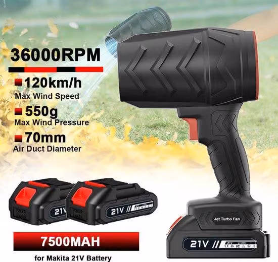 Turbofan senza fili con batteria da 21 V, 36.000 giri/min