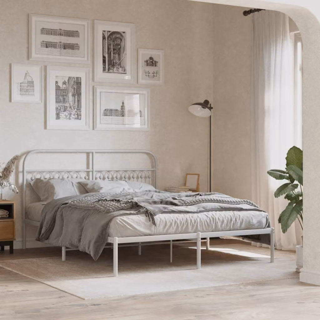 vidaXL Giroletto con Testiera in Metallo Bianco L/P/H: 150 x 200 x 100 cm