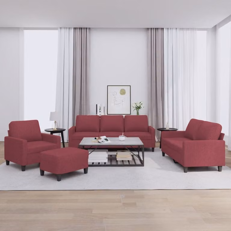 Maison Exclusive - Set divano 4 pezzi con cuscini in tessuto bordeaux