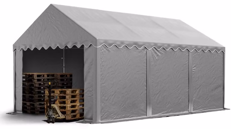 TOOLPORT Tendone deposito 4x6 m PVC 750 N tenda capannone grigio telaio perimetrale e rinforzo del tetto