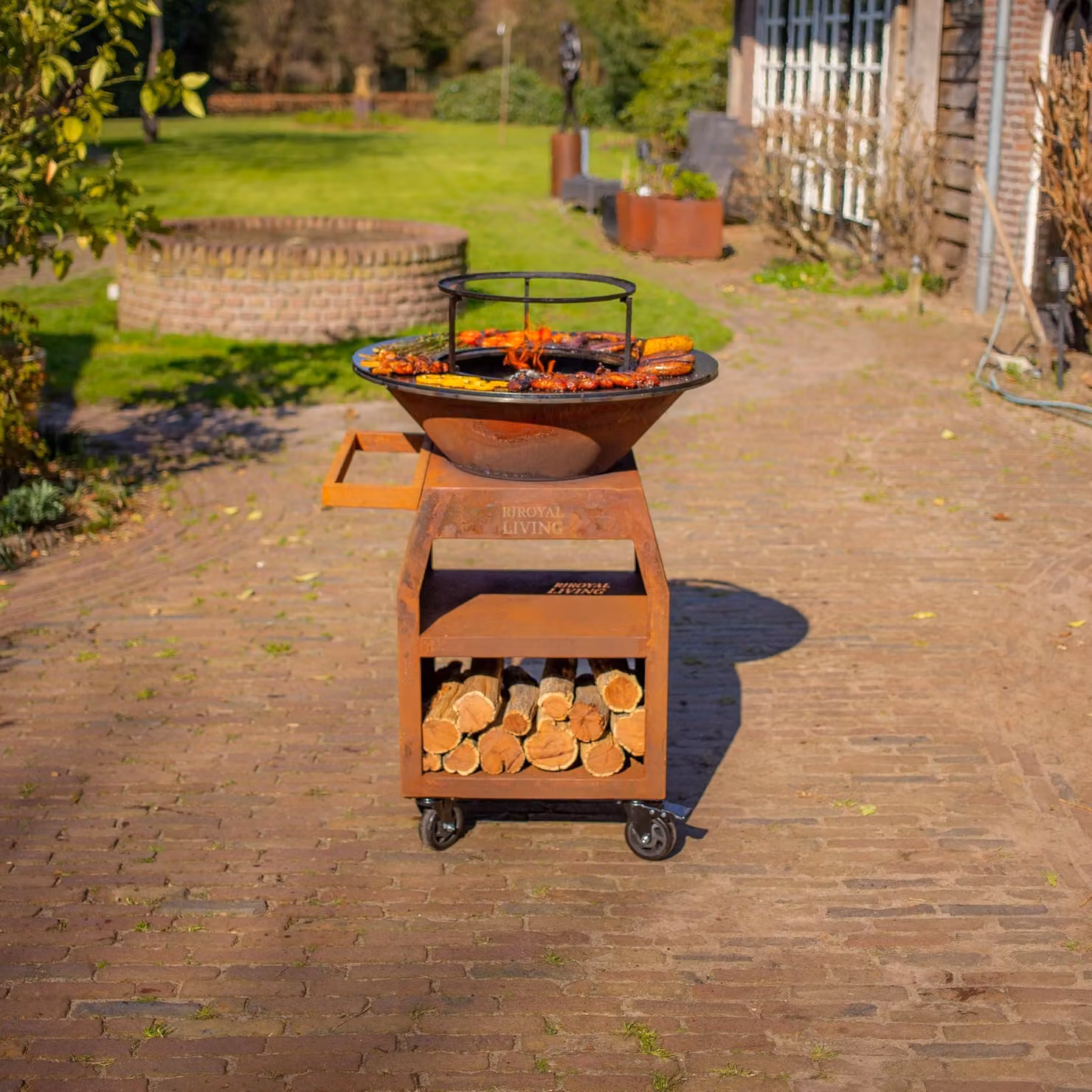Griglia a piastra, anello per barbecue, braciere - Diametro 70 cm - Peso 55 kg - Acciaio Corten