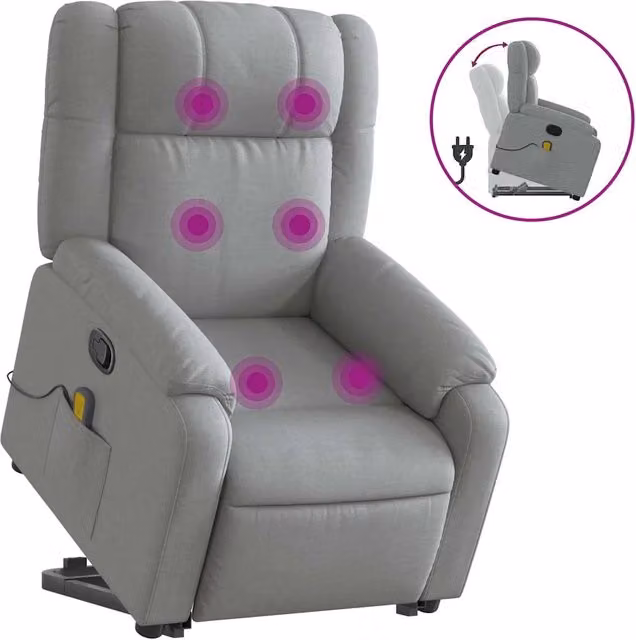 Poltrona | Sedia Relax Alzapersona Massaggi Reclinabile Grigio Chiaro Tessuto
