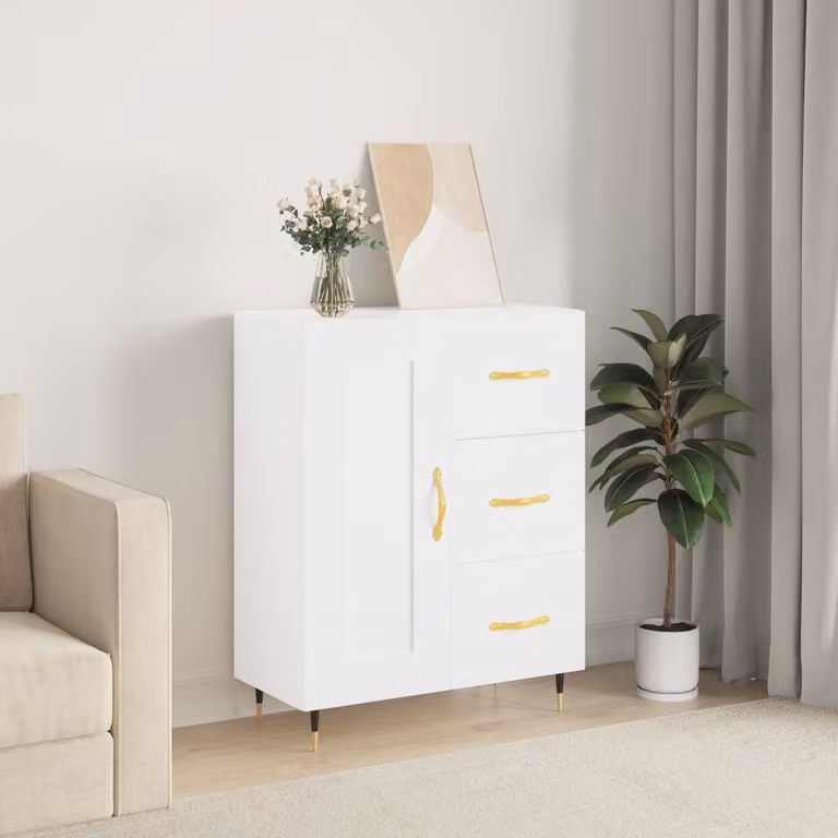 Credenza bianca vidaXL in legno e metallo, sospesa, L 69,5 cm x P 34 cm x H 90 cm