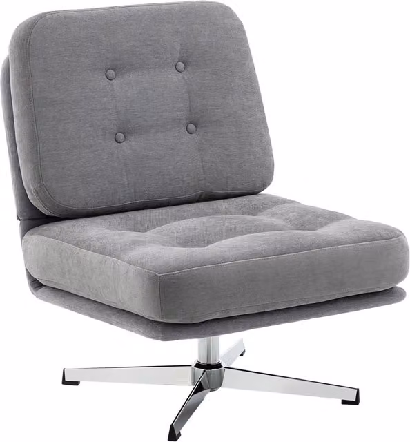 Poltrona girevole imbottita Xylo in tessuto chenille grigio chiaro con poggiapiedi