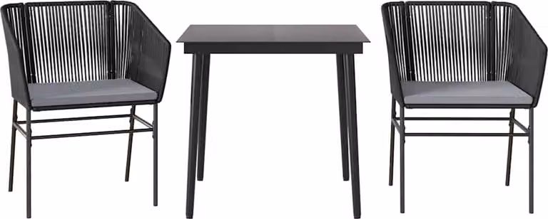 Set da Pranzo da Giardino 3 pz con Cuscini Polyrattan Vetro