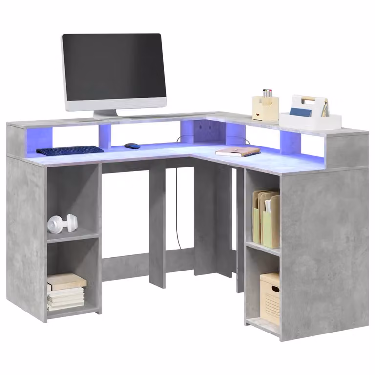 Scrivania angolare moderna vidaXL con luci LED Grigio, L: 130 cm, P: 130 cm, H: 91 cm
