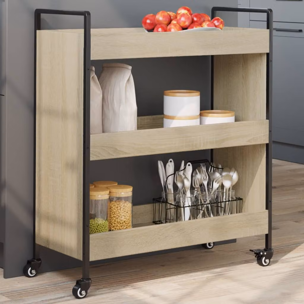 vidaXL Carrello da Cucina Moderno in Legno e Metallo, Colore Rovere e Marrone, L/P/H: 70 x 30 x 82 cm