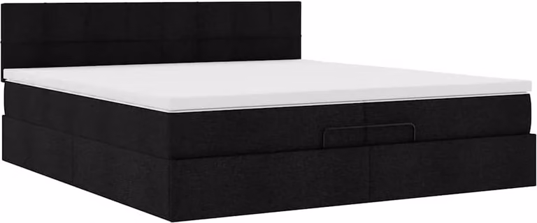 Struttura Letto Pouf con Materasso Nero 200x200 cm in Tessuto