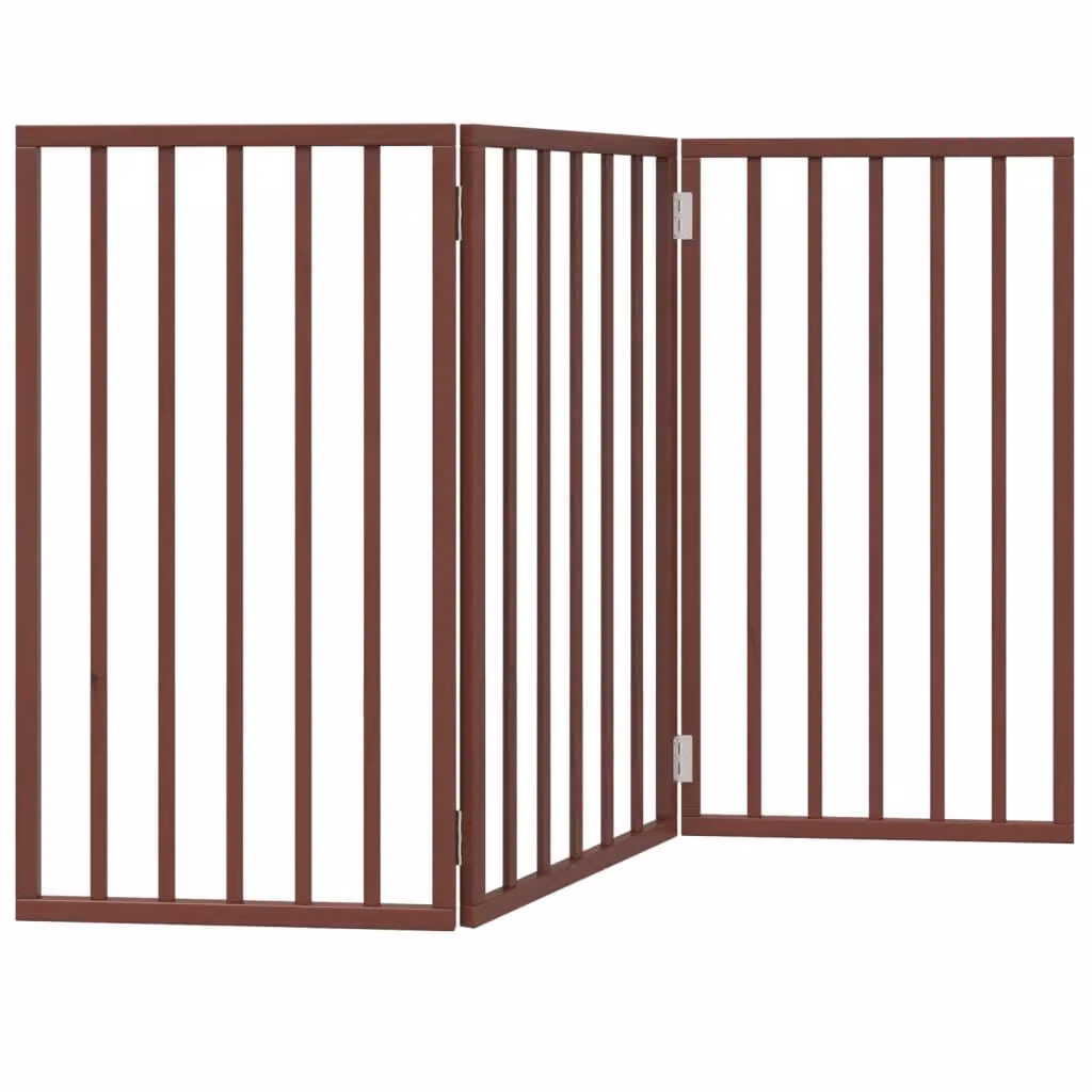 Cancello Cani Pieghevole 3 Pannelli Marrone 150cm Legno Pioppo