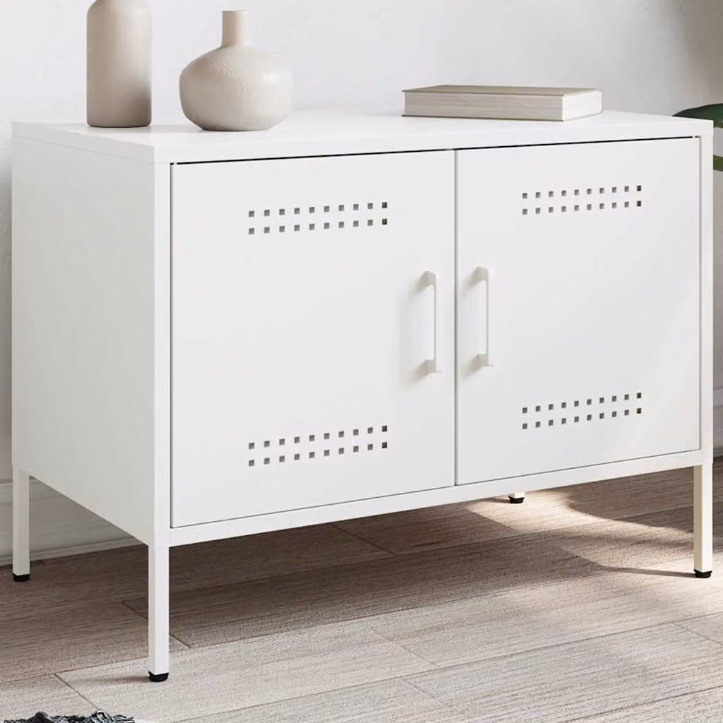 Mobile TV vidaXL in acciaio bianco con stile industriale L: 68 cm, P: 39 cm, H: 50,5 cm