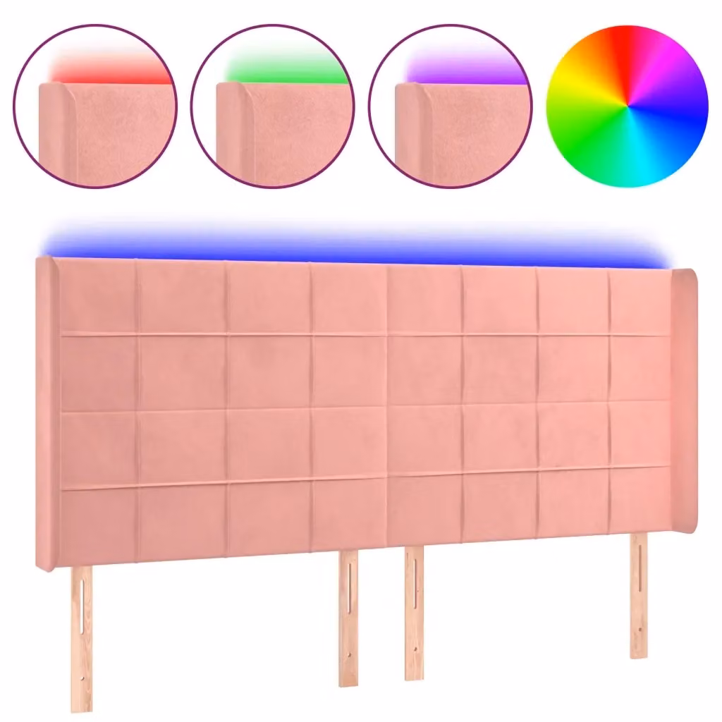 Testiera con LED Design Mania in Velluto Rosa con Porte USB L/P/H: 203 x 16 x 118/128 cm – 2