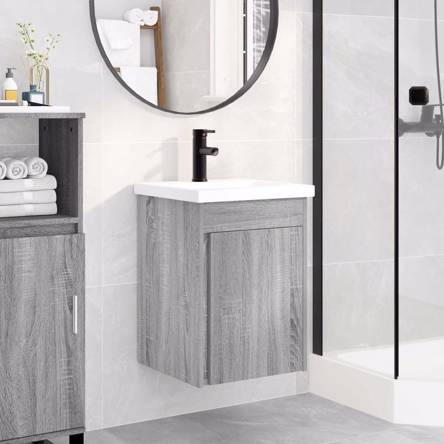 Mobile bagno vidaXL con rubinetto in stile moderno, colore grigio Sonoma, L 42 cm x P 40 cm x H 74,5 cm