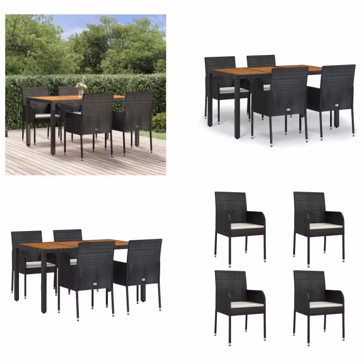 vidaXL Set da pranzo da giardino 5 pezzi con cuscini in poly rattan nero - Set da pranzo da giardino - Set da pranzo da giardino - Set da pranzo da terrazza