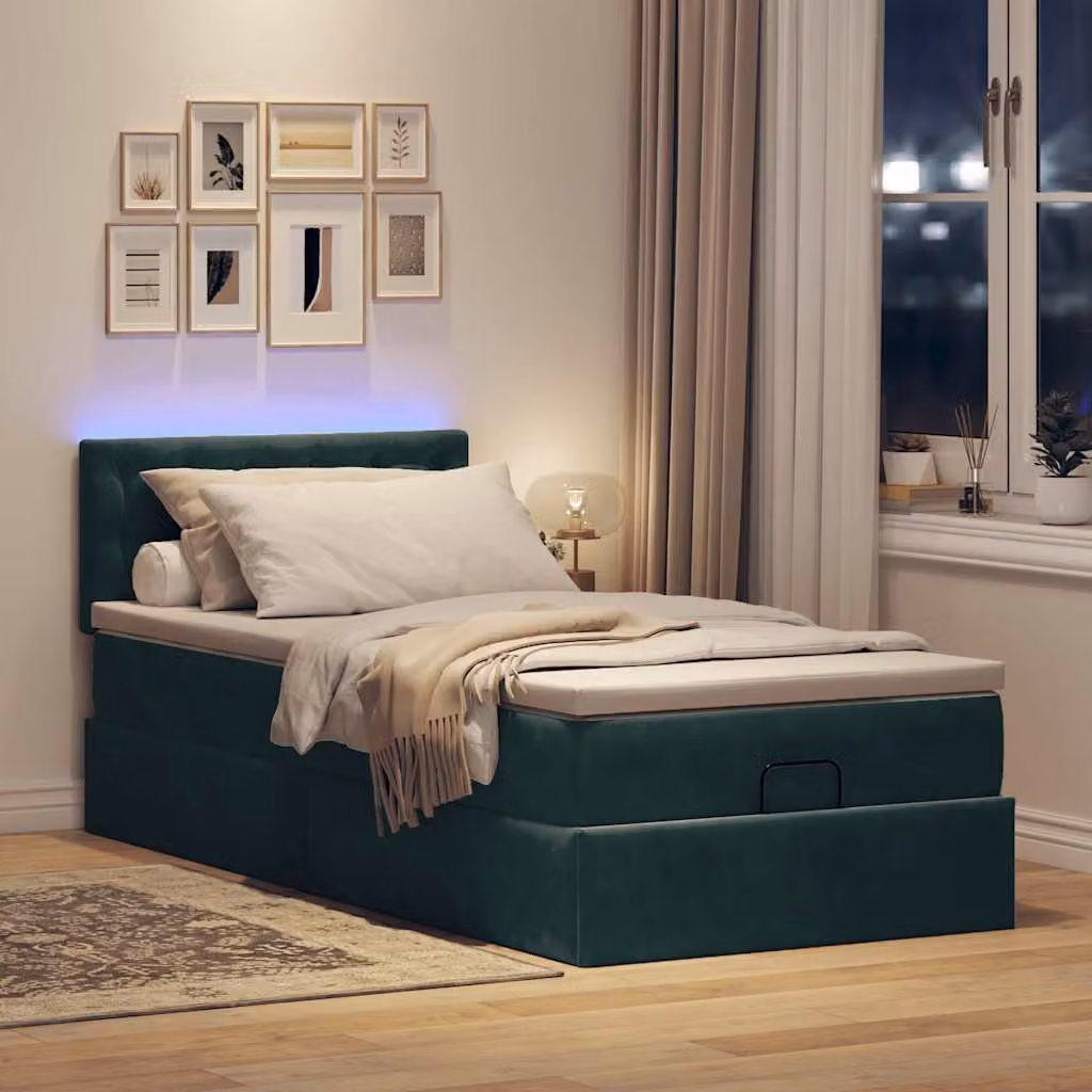 Maison Exclusive - Pouf Letto con Materasso e LED Verde Scuro 80x200cm in Velluto