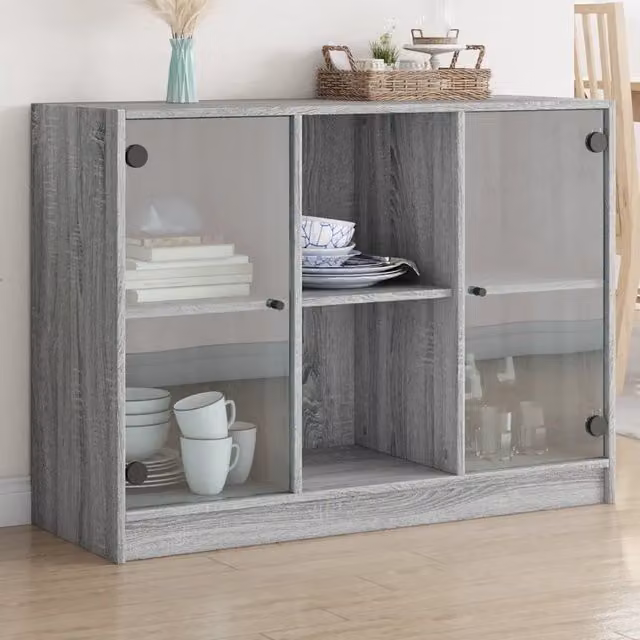 Credenza moderna vidaXL in legno multistrato grigio, sospesa, L 102 cm x P 37 cm x H 75,5 cm