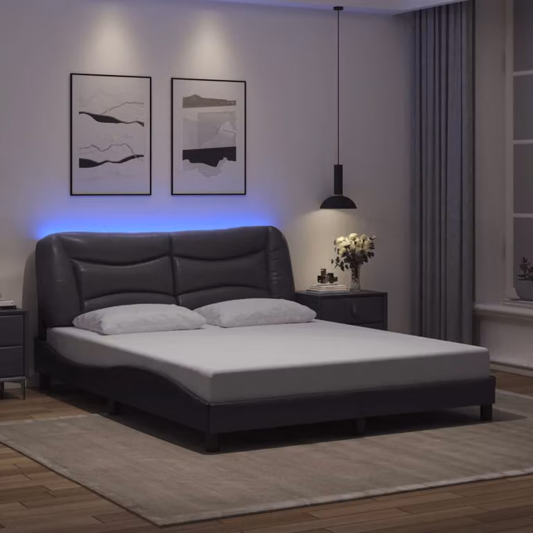 vidaXL Giroletto Hvar Grigio con LED e porta USB senza materasso L: 200 cm, P: 160 cm, H: 74,5 cm