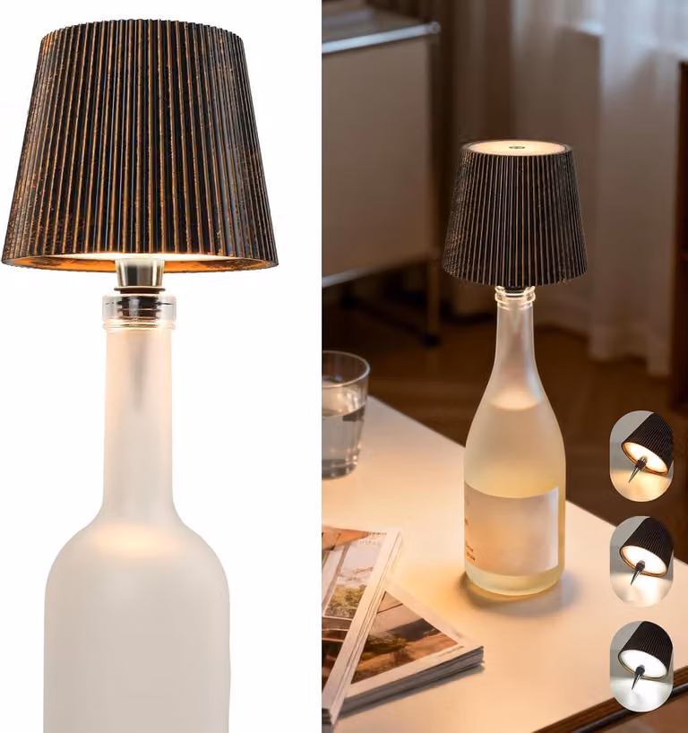 Lampada a LED per bottiglie, in bronzo, con controllo touch, 3 colori, dimmerabile, con connessione USB-C, portatile