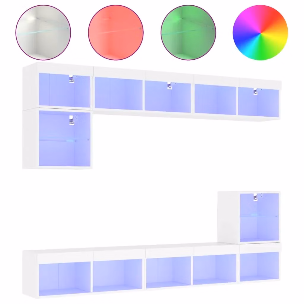 Mobile TV a muro vidaXL moderno con illuminazione LED integrata in legno e MDF bianco – 2