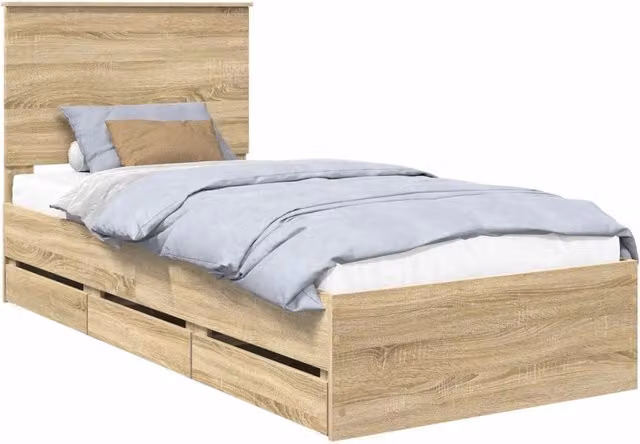 Letto singolo | Letto per adulti | Struttura del letto con cassetto Rovere Sonoma 75 x 190 cm