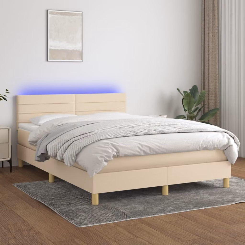 Maison Exclusive - Letto boxspring con materasso e LED color crema 140x190 cm Tessuto