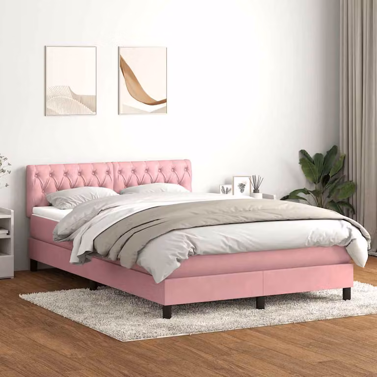vidaXL Giroletto a Molle con Materasso Ibrido in Velluto Rosa e Bianco L/P/H: 160 x 213 x 88 cm
