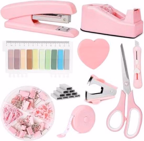 Set di accessori da ufficio da 10 pezzi - Rosa - Set completo di accessori da ufficio