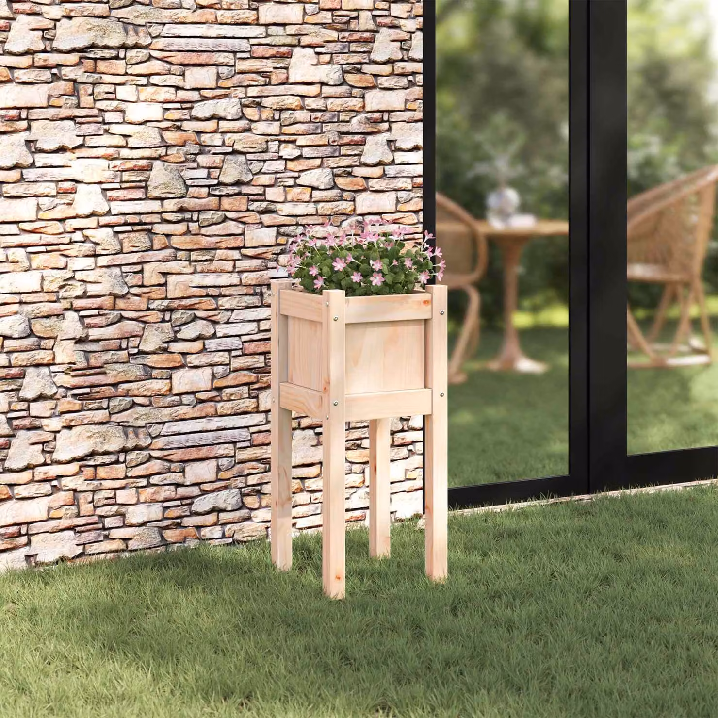 Vaso da giardino vidaXL Natura in legno di pino, marrone e beige, L/P/H: 31 x 31 x 70 cm