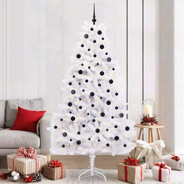 Albero di Natale Artificiale Bianco con Luci LED RGB vidaXL in PVC e Metallo