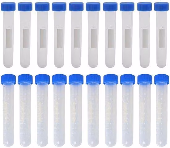 Dailygoody - Provette per centrifugazione - Materiale di consumo per laboratori - 10 ml - Fondo rotondo - Provette in plastica - Adatte per laboratori - Colore: bianco, blu trasparente