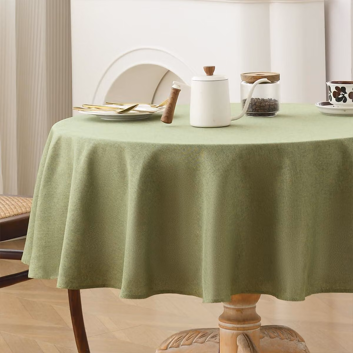 Tovaglia rotonda, impermeabile, aspetto simile al lino, diametro 120 cm, adatta per 2-4 persone, ideale per cucina e giardino