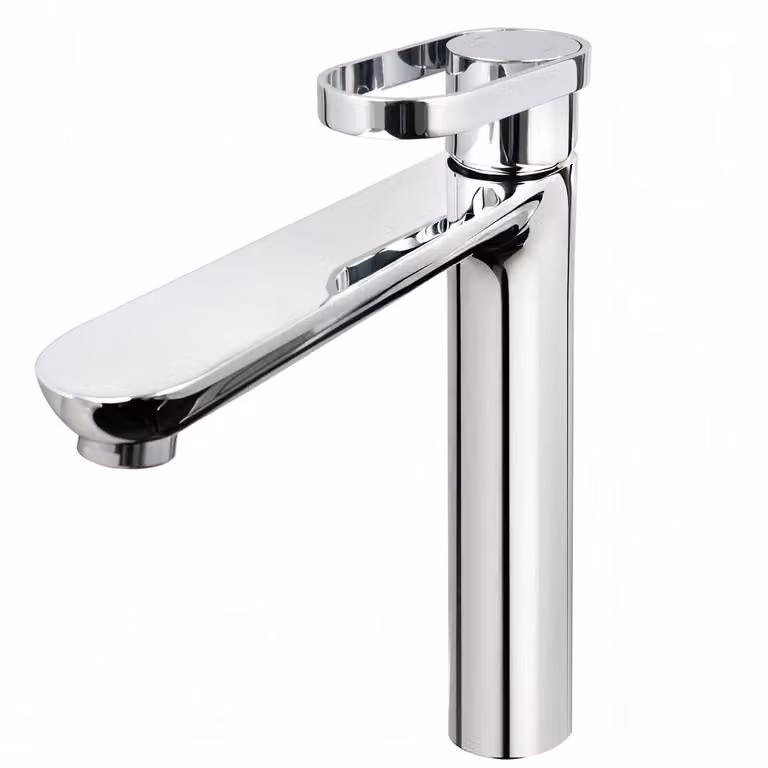 Miscelatore per lavabo alto, 225 mm, in ottone cromato, a risparmio idrico, per lavabi da appoggio