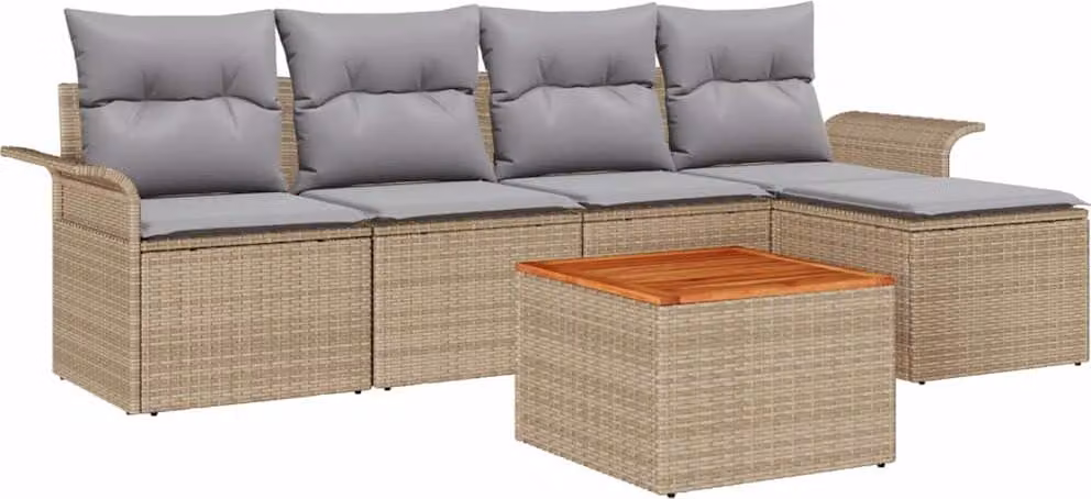 Set Divano da Giardino con cuscino 6 pcs Beige polyrattan