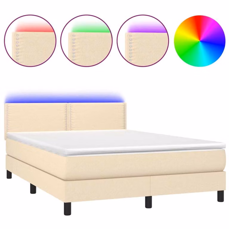 Letto a Molle con Materasso e LED Crema 140x190 cm in Tessuto